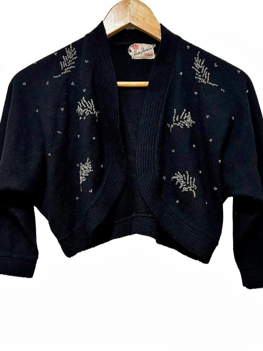 True Vintage Mid-Century House of Morrison Black Beaded Shrug Bolero Medium